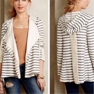 Anthropologie Saturday Sunday Blue White Striped Lace Hoodie Cardigan Medium